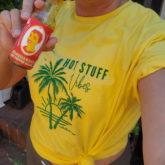 hot stuff yellow tropical island design tshirt