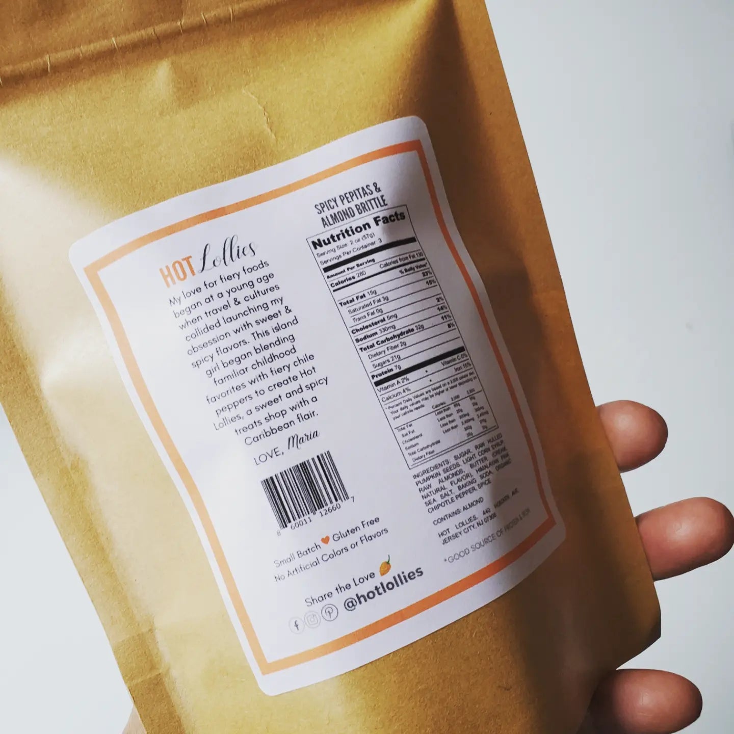 Spicy brittle nutrition label