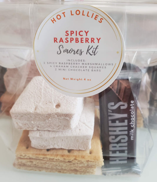 close up of contents of spicy raspberry s'mores kit