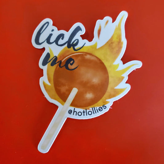 lick me vinyl sticker on red background