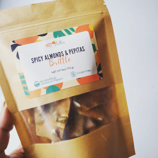 Closeup of spicy brittle package