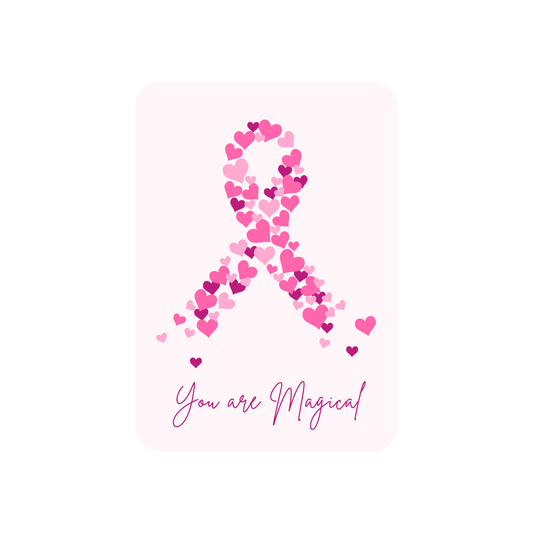Sticker with mini hearts arranged in a pink ribbon with 'You are Magical' text on light pink background with white border