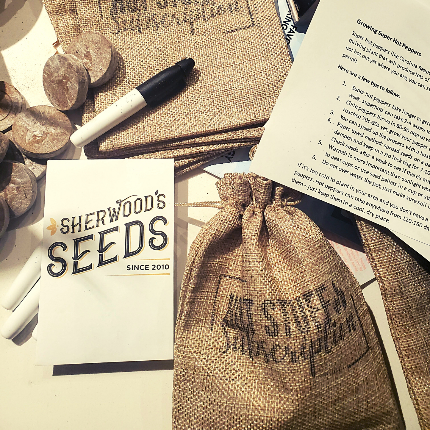 chile pepper seed kit with burlap bag